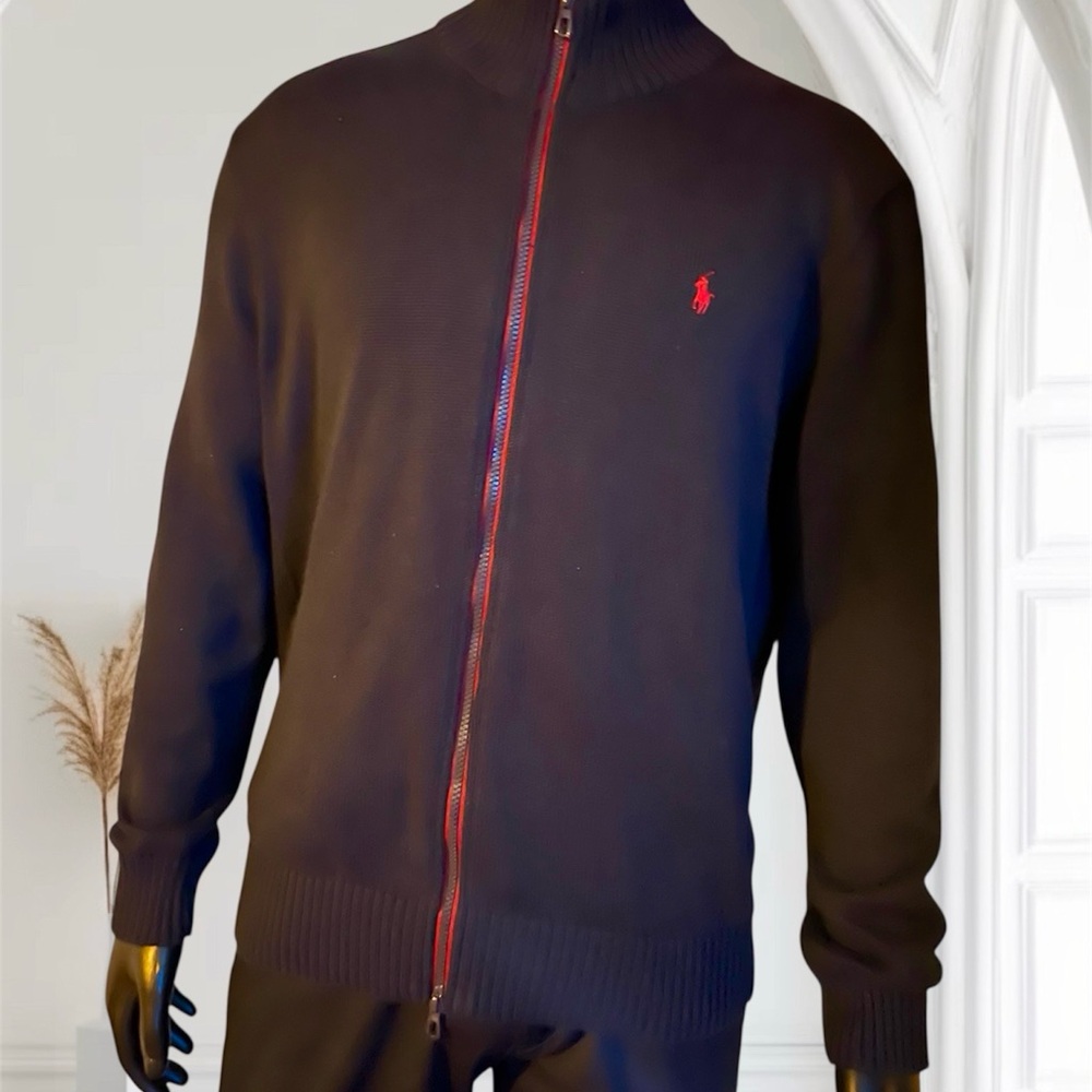 Ralph Lauren Black Zip-Up Sweater with Red Accents